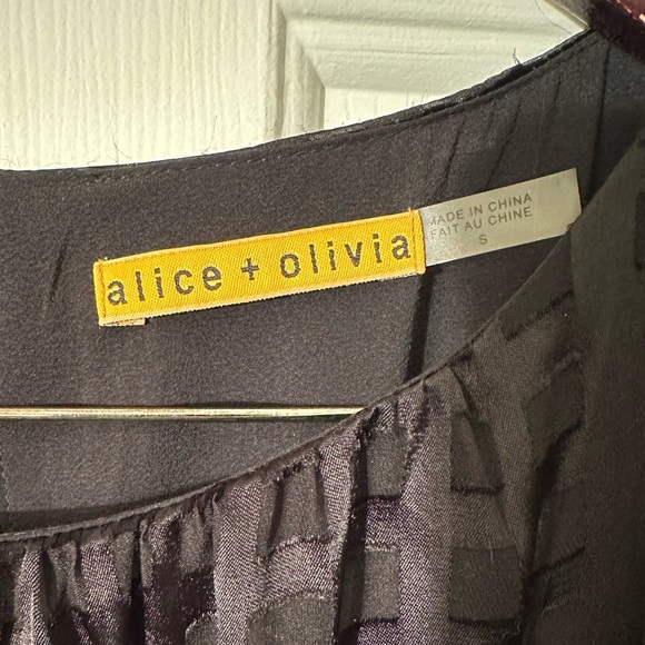 ALICE + OLIVIA Small Black Silk Blend Semi-Sheer Windowpane Little Black Dress - Picture 2 of 11